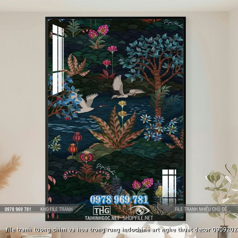 file tranh tuong chim va hoa trong rung indochine art nghe thuat decor 09092024 phu
