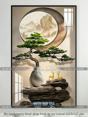 file tranh tuong decor ghep huou va cay bonsai 02052025 phu