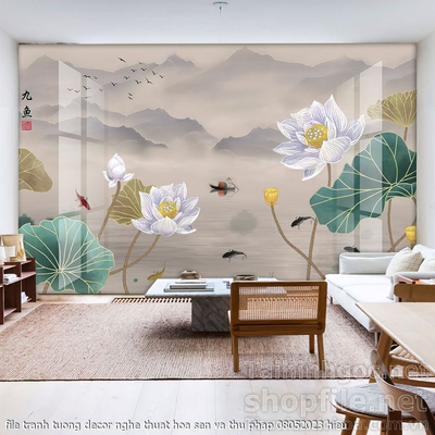 file tranh tuong decor nghe thuat hoa sen va thu phap 08052023 hieu