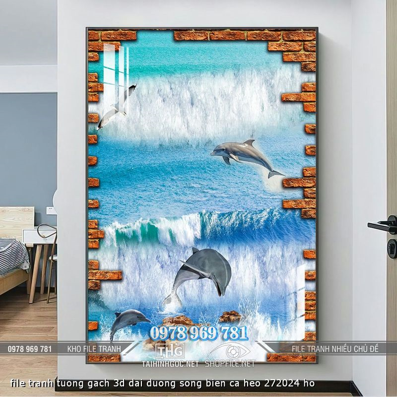 file tranh tuong gach 3d dai duong song bien ca heo 272024 ho