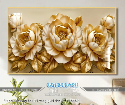 file tranh tuong hoa 3d vang gold decor 17122024