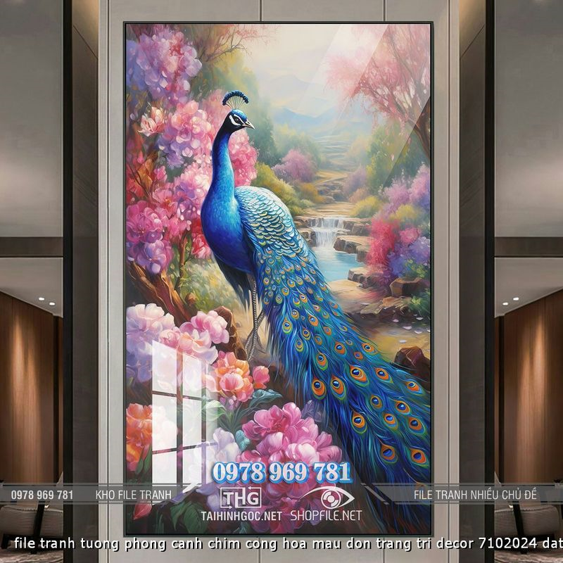 file tranh tuong phong canh chim cong hoa mau don trang tri decor 7102024 dat
