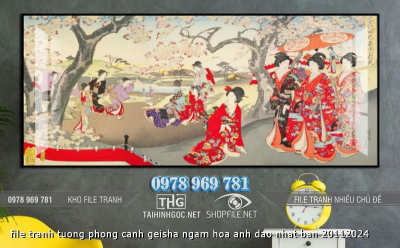 file tranh tuong phong canh geisha ngam hoa anh dao nhat ban 20112024