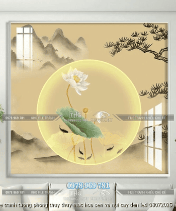 file tranh tuong phong thuy thuy mac hoa sen va nui cay den led 08072025 ho