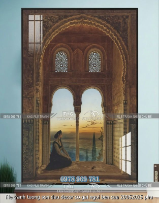 file tranh tuong son dau decor co gai ngoi ben cua 20052025 phu