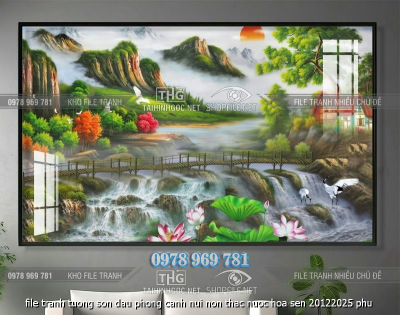 file tranh tuong son dau phong canh nui non thac nuoc hoa sen 20122025 phu