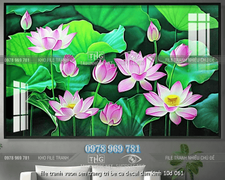 file tranh vuon sen trang tri be ca decal dan kinh 10d 061