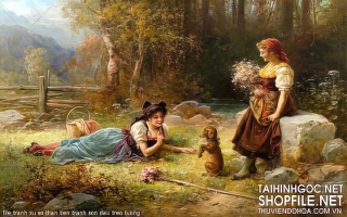 file tranh xu so than tien tranh son dau treo tuong