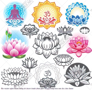 file vector nghe thuat trang tri decor tranh phat giao nhung bong hoa sen doc dao