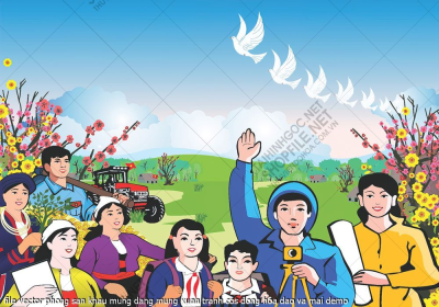 mung dang mung xuan tranh cos dong hoa dao va mai