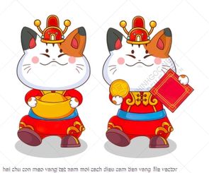 hai chu con meo vang tet nam moi cach dieu cam tien vang file vector
