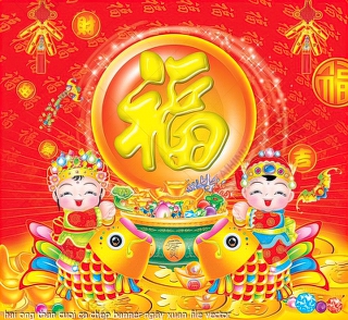 hai ong than cuoi ca chep banner ngay xuan file vector