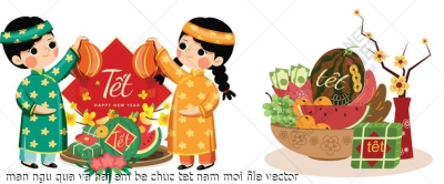 man ngu qua va hai em be chuc tet nam moi file vector