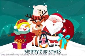 ong gia noel cung vui giang sinh voi chu chim canh cut file vector