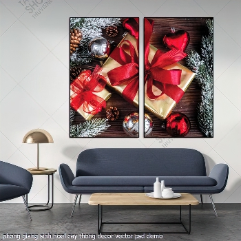 phong giang sinh noel cay thong decor vector psd