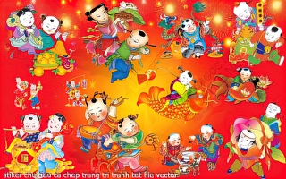 stiker chu tieu ca chep trang tri tranh tet file vector
