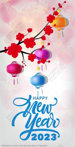 thiep nam moi canh dao treo long den do file vector