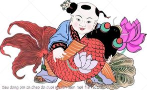 tieu dong om ca chep do duoi ao sen nam moi file vector