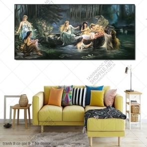 tranh son dau 8 co gai 8 2 ho