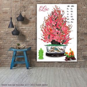 tranh bon sai hoa dao 13 7 2022 hanh