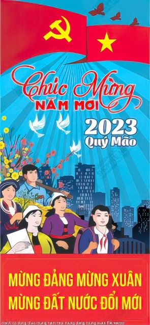 tranh co dong chuc mung nam moi mung dang mung xuan file vector