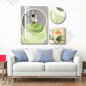 tranh dong ho co gai vay xanh ghep 3 tam 3112022 dao