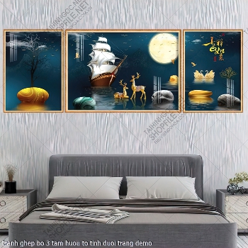 tranh ghep bo 3 tam huou to tinh duoi trang