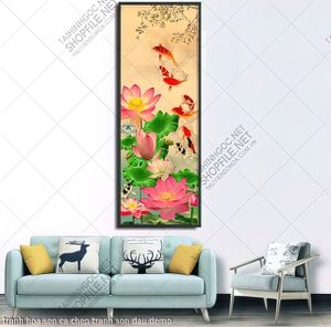 tranh rem manh hoa sen ca chep tranh son dau