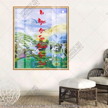 tranh phong thuy chim hac va thu phap 08022023 hieu