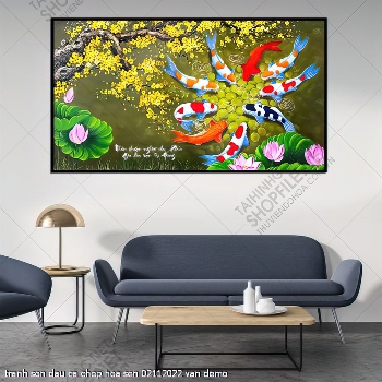 tranh son dau ca chep hoa sen 02112022 van