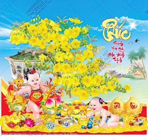 tranh tet bonsai chu phuc cung cac chu tieu vui dua tranh tet bonsai chu phuc cung cac chu tieu vui dua