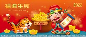 tui tien lon va ong than tai cung chu con meo vang tet tan xuan nam moi file vector